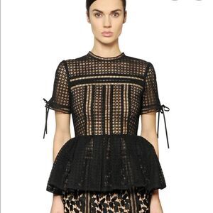 Black Self Portrait Eyelet Peplum Top